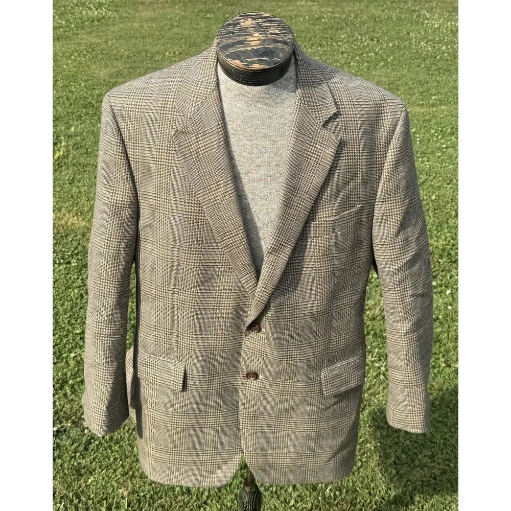 Lauren Ralph Lauren Blazer Mens 44R Gray Lambswool Plaid Tweed Sport Coat